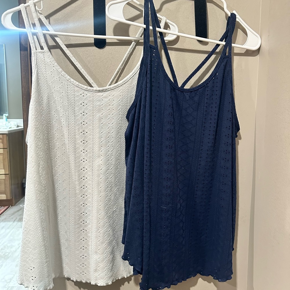 Elegant Lace Women's Tops - White and Navy